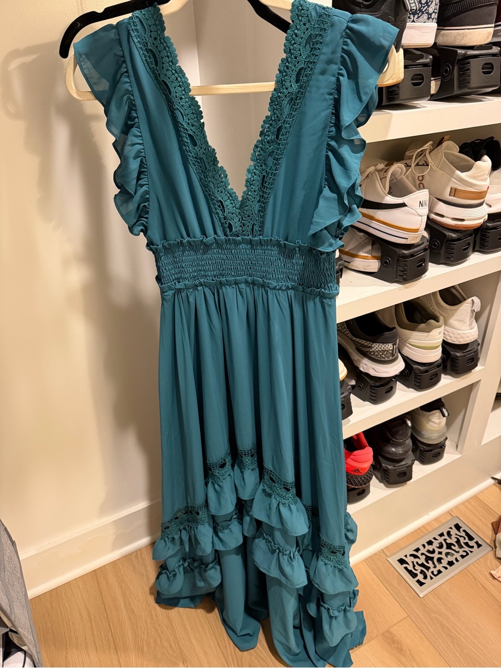 Baltic Born Teal Ruffle Maxi Dress